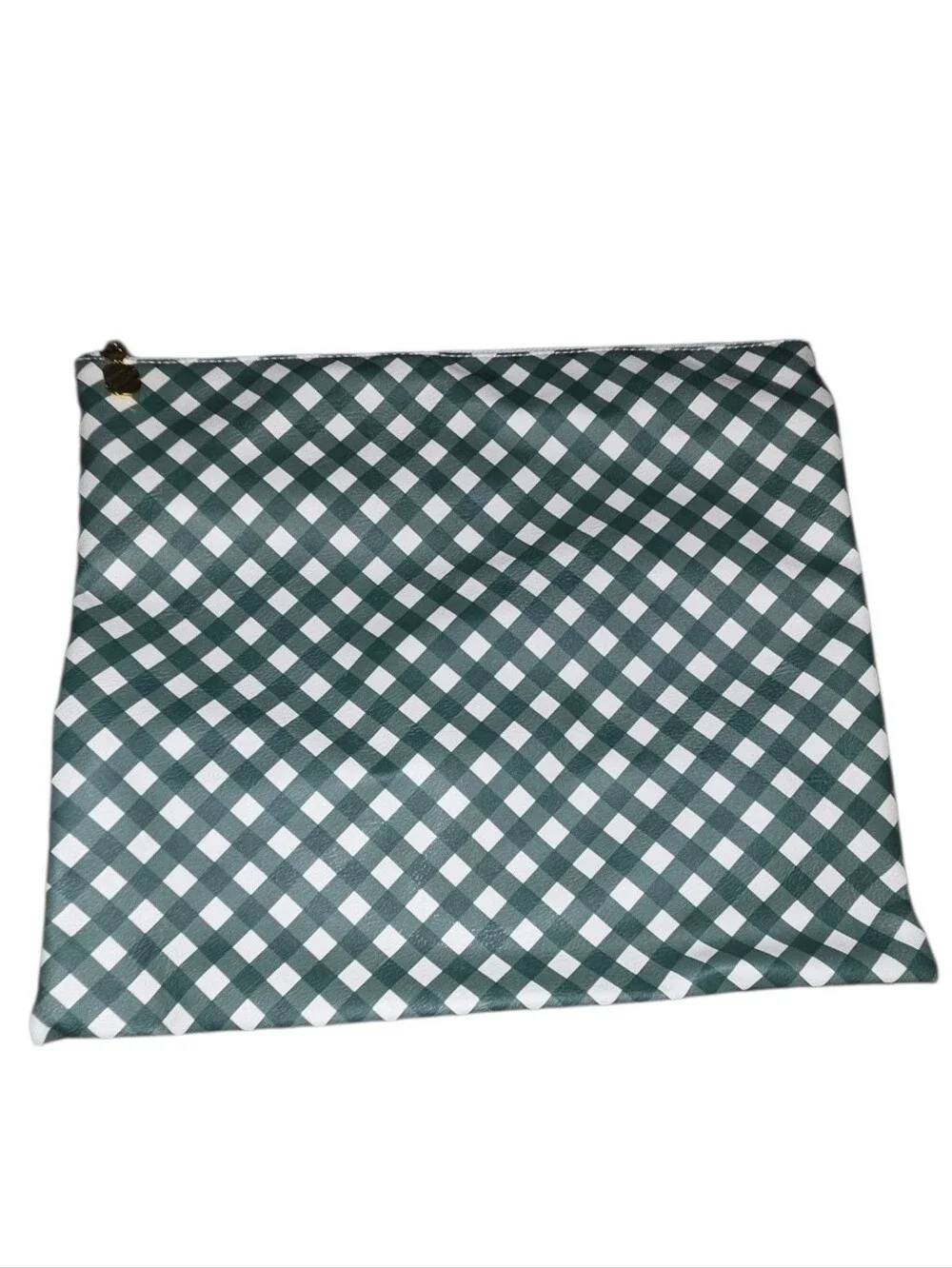 Emily Ley white and green gingham planner pouch.